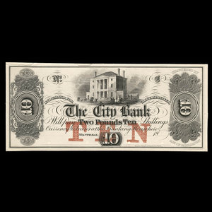 Canada, Banque de la Cité, 10 dollars : 1865