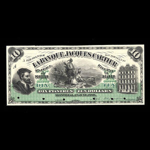 Canada, Banque Jacques-Cartier, 10 piastres : 1 juin 1886