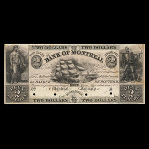 Canada, Banque de Montréal, 2 dollars : janvier 1839