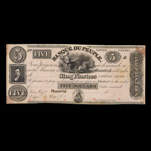Canada, Banque du Peuple (People's Bank), 5 dollars : 1836