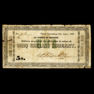 Canada, William Price & Fils, 5 shillings : 31 août 1850