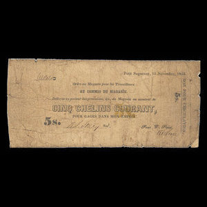 Canada, William Price & Fils, 5 shillings : 15 novembre 1853