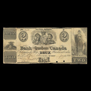 Canada, Bank of Quebec Lower Canada, 2 dollars : 2 janvier 1841