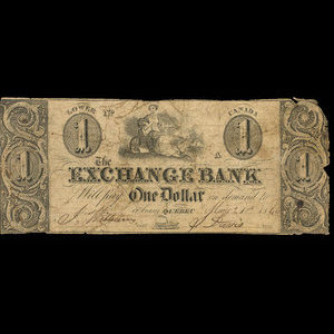 Canada, Exchange Bank, 1 dollar : 21 mai 1844