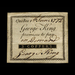 Canada, George King, 3 coppers : 1 juin 1772