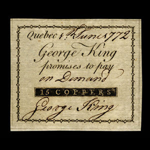 Canada, George King, 15 coppers : 1 juin 1772