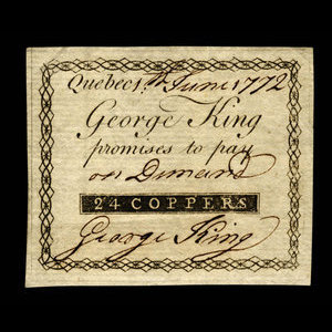 Canada, George King, 24 coppers : 1 juin 1772