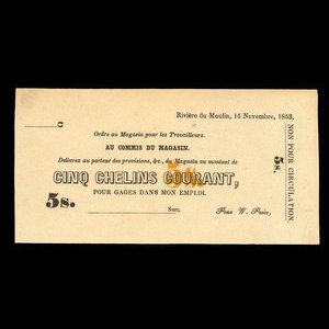 Canada, William Price & Fils, 5 shillings : 15 novembre 1853