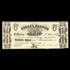 Canada, Forges Radnor, 6 pence : 1 mai 1857