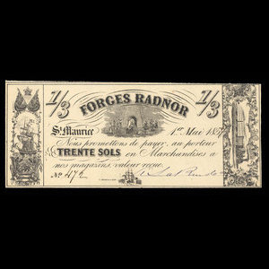 Canada, Forges Radnor, 1 shilling, 3 pence : 1 mai 1857