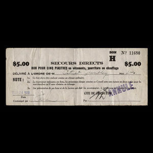 Canada, Cité de Chicoutimi, 5 dollars : 24 mai 1933