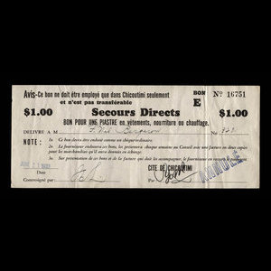 Canada, Cité de Chicoutimi, 1 dollar : 21 juin 1933