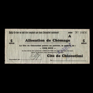 Canada, Cité de Chicoutimi, 5 cents : 7 février 1934