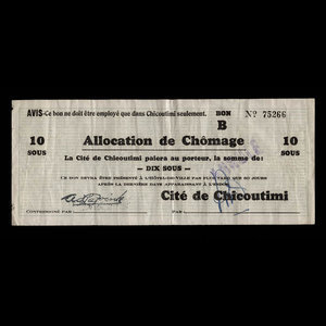 Canada, Cité de Chicoutimi, 10 cents : 10 février 1935