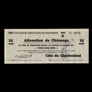 Canada, Cité de Chicoutimi, 25 cents : 16 février 1935