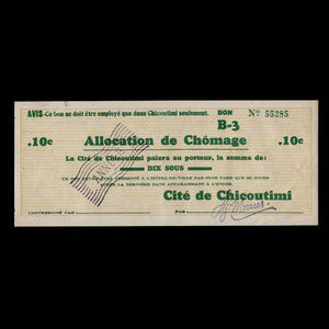 Canada, Cité de Chicoutimi, 10 cents : 1936