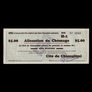 Canada, Cité de Chicoutimi, 5 dollars : 1936