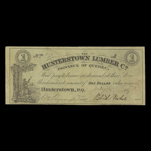 Canada, Hunterstown Lumber Co., 1 dollar : 18 juillet 1873