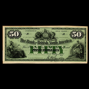Canada, Bank of British North America, 50 dollars : 3 juillet 1877