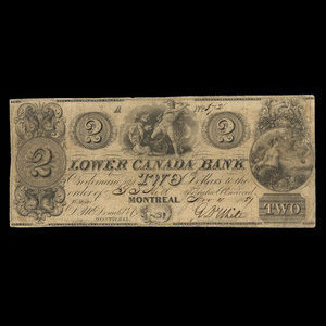 Canada, Lower Canada Bank, 2 dollars : 4 novembre 1837