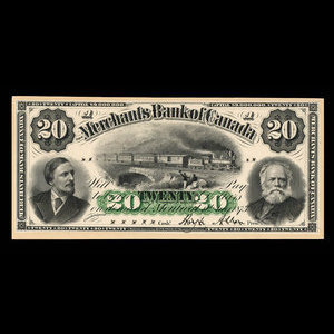 Canada, Merchants Bank of Canada (The), 20 dollars : 1 août 1873