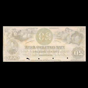 Canada, Ontario Bank, 20 dollars : 3 août 1860