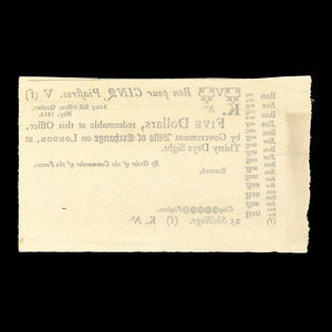 Canada, Army Bill Office, 5 dollars : mai 1814