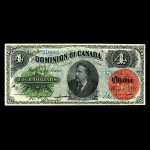 Canada, Dominion du Canada, 4 dollars : 1 mai 1882