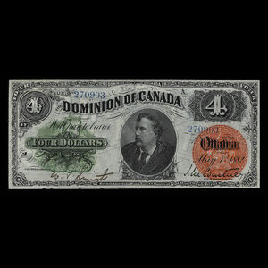 Canada, Dominion du Canada, 4 dollars : 1 mai 1882