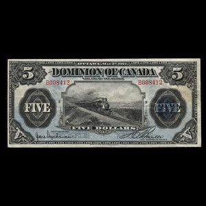 Canada, Dominion du Canada, 5 dollars : 1 mai 1912