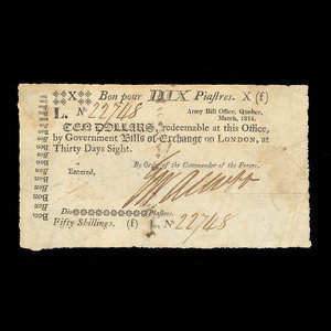 Canada, Army Bill Office, 10 dollars : mars 1814