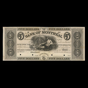 Canada, Banque de Montréal, 5 dollars : 1839
