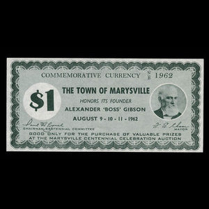 Canada, Ville de Marysville, 1 dollar : 1962