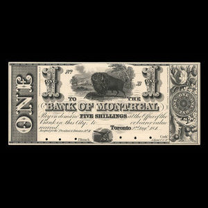 Canada, Banque de Montréal, 1 dollar : 2 août 1844
