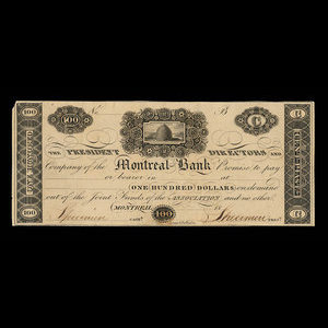 Canada, Montreal Bank, 100 dollars : 1822