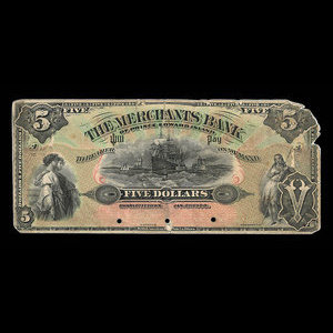 Canada, Merchants Bank of Prince Edward Island, 5 dollars : 2 janvier 1900