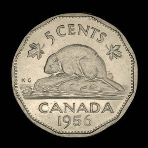 Canada, Élisabeth II, 5 cents : 1956