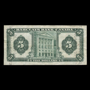 Canada, Barclays Bank, 5 dollars : 2 janvier 1935