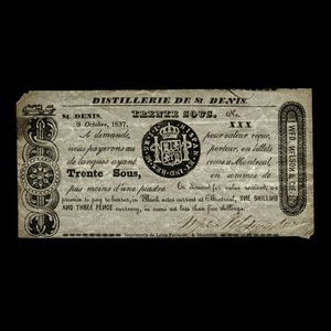 Canada, Wfd. Nelson & Cie., 30 sous : 9 octobre 1837