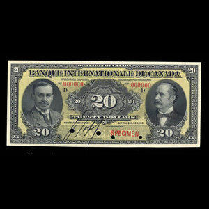 Canada, Banque Internationale du Canada, 20 dollars : 17 octobre 1911