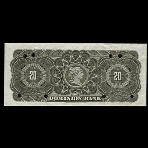 Canada, Dominion Bank, 20 dollars : 1 octobre 1909