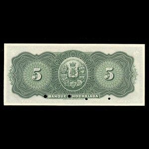 Canada, Banque d'Hochelaga, 5 piastres : 23 février 1911