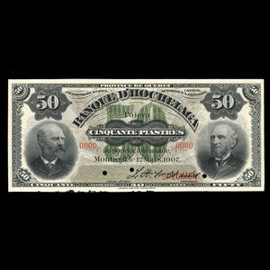 Canada, Banque d'Hochelaga, 50 piastres : 1 mars 1907