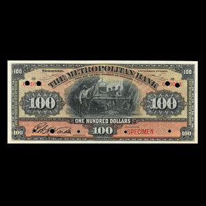 Canada, Metropolitan Bank (The), 100 dollars : 5 novembre 1902
