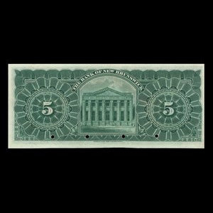Canada, Bank of New Brunswick, 5 dollars : 2 janvier 1904
