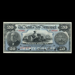 Canada, Bank of New Brunswick, 20 dollars : 2 janvier 1906