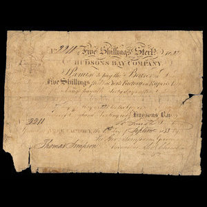 Canada, Compagnie de la Baie d'Hudson, 5 shillings : 1832