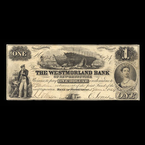 Canada, Westmorland Bank of New Brunswick, 1 dollar : 1 juin 1854