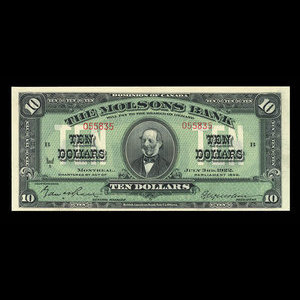 Canada, Molsons Bank, 10 dollars : 3 juillet 1922