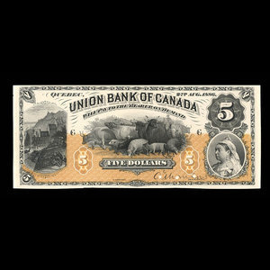 Canada, Union Bank of Canada (The), 5 dollars : 2 août 1886